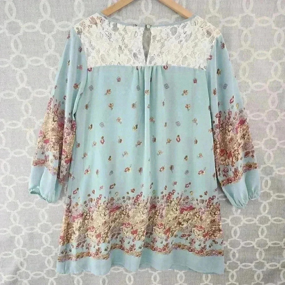 Kori Round Neck Lace Floral Long Sleeve Chiffon Tunic Dress M - Picture 2 of 13